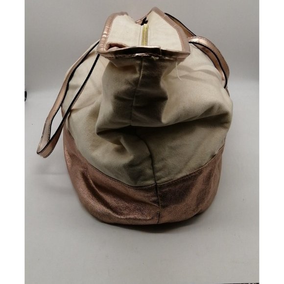 Victoria's Secret Womens Tote Bag Ivory Pink Metallic Zip Close Double Straps XL - Picture 8 of 9
